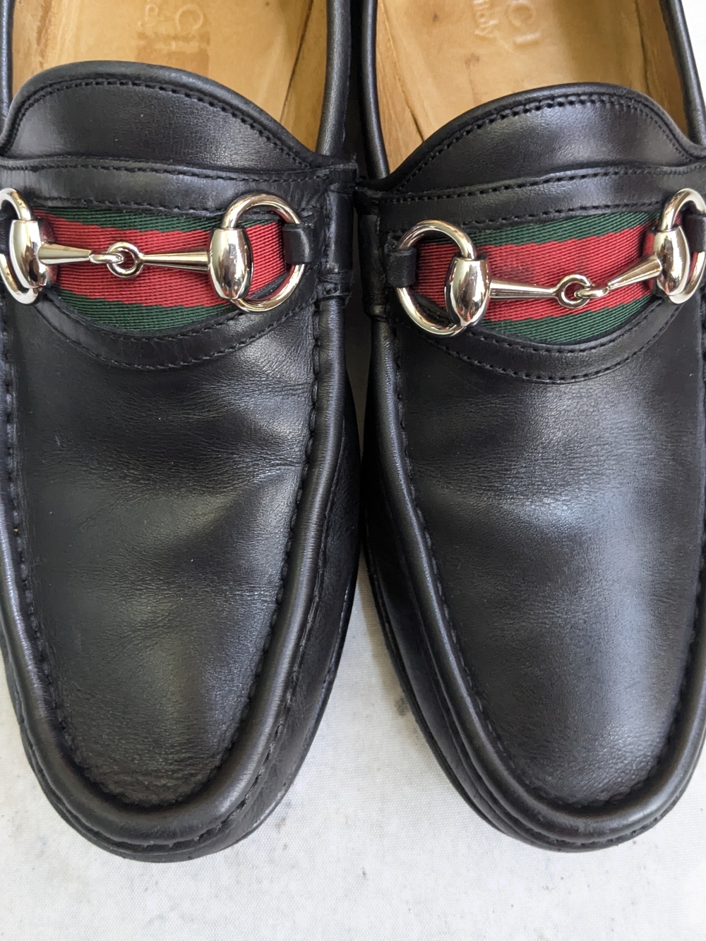 Gucci Black Leather Horsebit Loafers with Red-Green Web Men US 6.5 - Picture 3 of 16